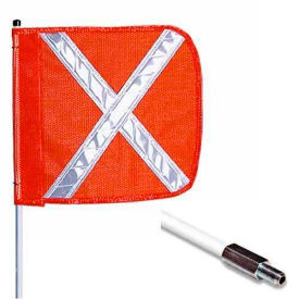6' Heavy Duty Standard Threaded Hex Base Warning Whip w/o Light, 12"x11" Orange w/ X Rectangle Flag