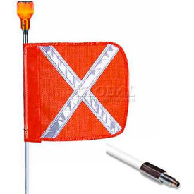 12' Heavy Duty Standard Threaded Hex Base Warning Whip w/ Lighting Capability, 12x11"Orange X Flag