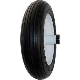 3.50/2.50-8 Flat Free Wheelbarrow Tire - Ribbed Tread - 6" Centered - 5/8" Bearings