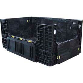 Folding Bulk Shipping Container, 78"L x 48"W x 34"H, 1500 lb. Cap, Black, Polyethylene