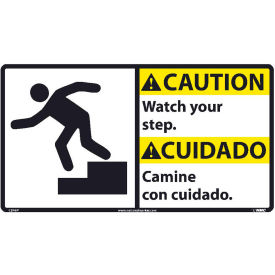 Bilingual Vinyl Sign, Caution Watch Your Step, 18"W x 10"H