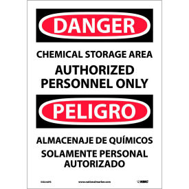 Bilingual Vinyl Sign, Chemical Storage Area Authorized Personnel Only, 10"W x 14"H
