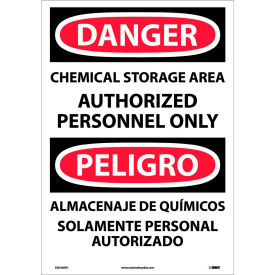 Bilingual Vinyl Sign, Chemical Storage Area Authorized Personnel Only, 14"W x 20"H
