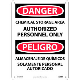 Bilingual Plastic Sign, Chemical Storage Area Authorized Personnel Only, 10"W x 14"H
