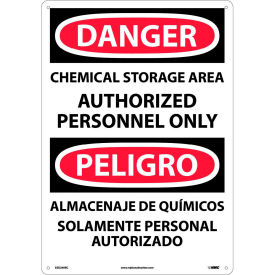 Bilingual Plastic Sign, Chemical Storage Area Authorized Personnel Only, 14"W x 20"H