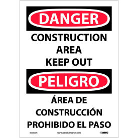 Bilingual Vinyl Danger Sign, Square Corner, Construction Area Keep Out, 10"W x 14"H