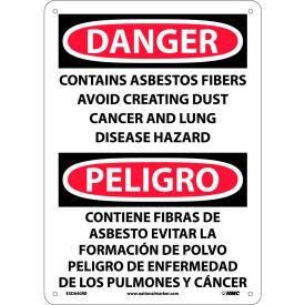 Bilingual Plastic Sign - Danger Contains Asbestos Fibers Avoid Creating Dust