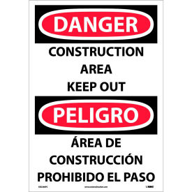 Bilingual Vinyl Sign, Danger Construction Area Keep Out, 14"W x 20"H