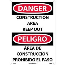 Bilingual Plastic Sign, Danger Construction Area Keep Out, 14"W x 20"H