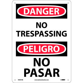 Bilingual Plastic Sign, Danger No Trespassing, 10"W x 14"H
