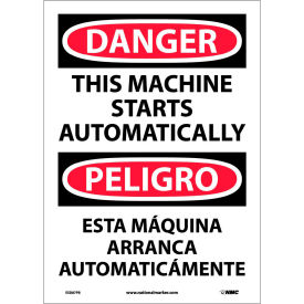 Bilingual Vinyl Sign, Danger This Machine Starts Automatically, 10"W x 14"H
