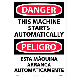 Bilingual Vinyl Sign, Danger This Machine Starts Automatically, 14"W x 20"H