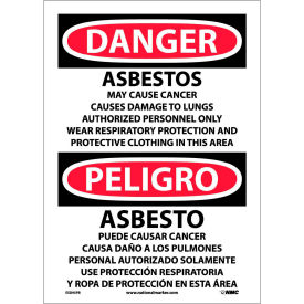 Bilingual Vinyl Sign, Danger Asbestos Cancer And Lung Disease Hazard, 10"W x 14"H