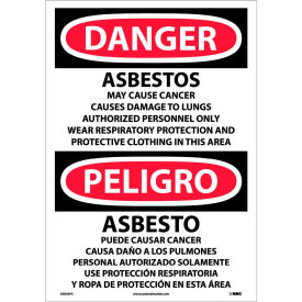 Bilingual Vinyl Sign, Danger Asbestos Cancer And Lung Disease Hazard, 14"W x 20"H