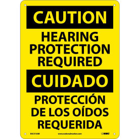 Bilingual Aluminum Sign - Caution Hearing Protection Required