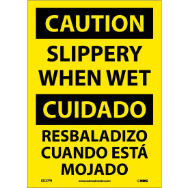 Bilingual Vinyl Sign, Caution Slippery When Wet, 10"W x 14"H