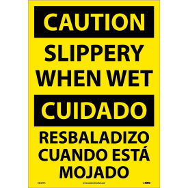Bilingual Vinyl Sign, Caution Slippery When Wet, 14"W x 20"H