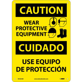 Bilingual Aluminum Sign - Caution Wear Protective Equipment