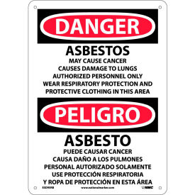 Bilingual Plastic Sign, Danger Asbestos Cancer And Lung Disease Hazard, 10"W x 14"H