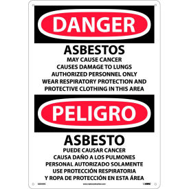 Bilingual Plastic Sign, Danger Asbestos Cancer And Lung Disease Hazard, 14"W x 20"H
