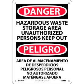 Bilingual Plastic Sign - Danger Hazardous Waste Storage Area Unauthorized Out