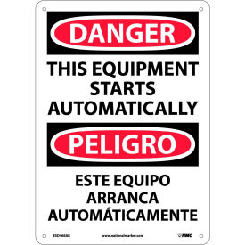 Bilingual Aluminum Sign - Danger This Equipment Starts Automatically
