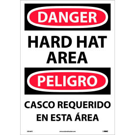 Bilingual Vinyl Sign, Danger Hard Hat Area, 14"W x 20"H