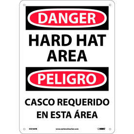 Bilingual Plastic Sign, Danger Hard Hat Area, 10"W x 14"H