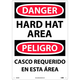 Bilingual Plastic Sign, Danger Hard Hat Area, 14"W x 20"H