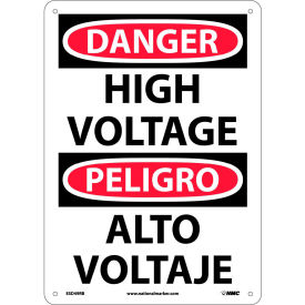 Bilingual Plastic Sign, Danger High Voltage, 10"W x 14"H