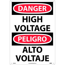 Bilingual Plastic Sign, Danger High Voltage, 14"W x 20"H