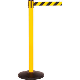 Retractable Belt Barrier, 40" Yellow Post, 7-1/2' Black/Yellow Belt