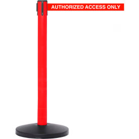 Retractable Belt Barrier, 40" Red Post, 11' Red "Authorized Access Only" Belt