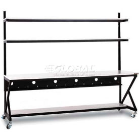 96" Performance LAN Station with Half Bottom Shelf, Folkstone Gray