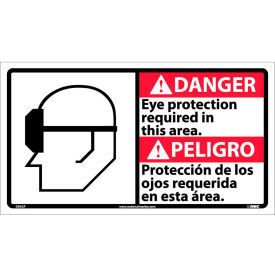 Bilingual Vinyl Sign, Danger Eye Protection Required In This Area, 18"W x 10"H