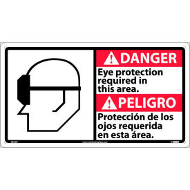 Bilingual Plastic Sign, Danger Eye Protection Required In This Area, 18"W x 10"H