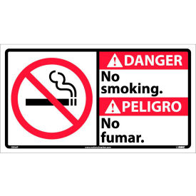 Bilingual Vinyl Sign, Round Corner, Danger No Smoking, 18"W x 10"H