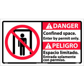 Bilingual Vinyl Sign, Danger Confined Space Enter By Permit Only, 18"W x 10"H