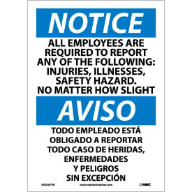 Bilingual Vinyl Sign, All Employees Are Required To Report, 10"W x 14"H
