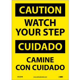 Bilingual Vinyl Sign, Caution Watch Your Step, 10"W x 14"H
