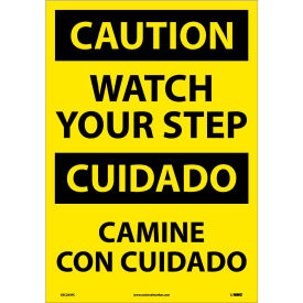 Bilingual Vinyl Sign, Caution Watch Your Step, 14"W x 20"H