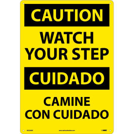 Caution Watch Your Step Bilingual Plastic Sign, 14"W x 20"H