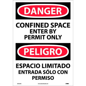 Bilingual Vinyl Sign, Danger Confined Space Enter By Permit Only, 14"W x 20"H