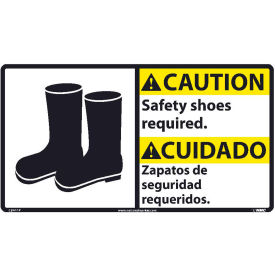 Bilingual Vinyl Sign - Caution Safety Shoes Required