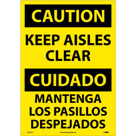 Bilingual Vinyl Sign, Caution Keep Aisles Clear, 14"W x 20"H
