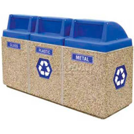 3 Bin Trash and Recycle Container, 132 Gallon, Gray/Tan
