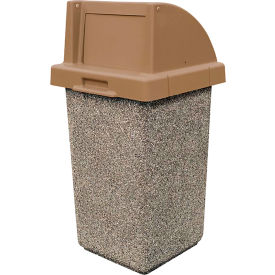Concrete Waste Receptacle W/Brown Push Door Lid, 20" X 20" Gray/Tan