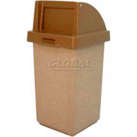 Concrete Waste Receptacle w/Red Push Door Lid, 20" x 20" Gray/Tan