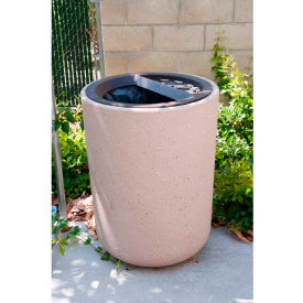 Concrete Waste Receptacle with Aluminum Ash and Trash Top - 24" Diameter x 33" Sand