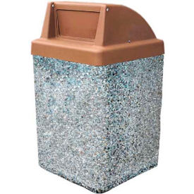 Concrete Waste Receptacle W/Brown Push Door Top - 25" X 25" Gray/Tan